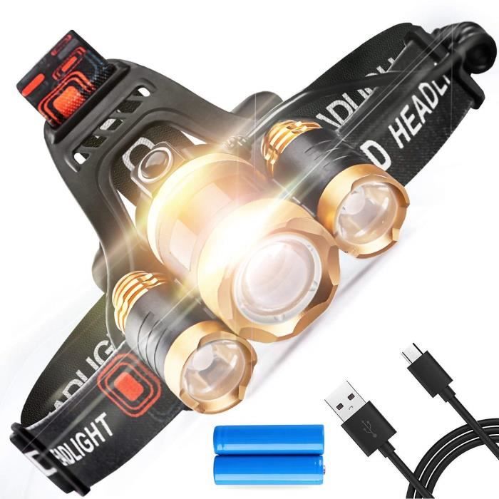 Lampe Frontale Rechargeable 5000 Lumens - LED Blanche Et Rouge - 3 Modes - Avec Batteries 18650