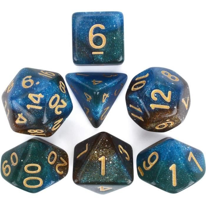 FLASHOWL – Dés Polyédriques Ciel étoilé – Lot De 7 – D&D, Jeux De Rôle, JdR