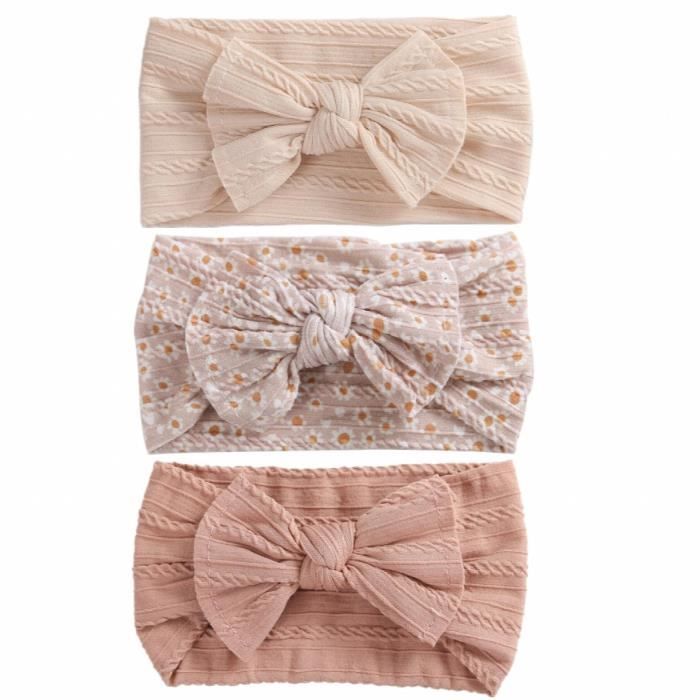 2 Serre-Têtes Bébé Fille - Fleurs Et Dentelle - Nylon Doux - Pour Nouveau-Né à 4 Ans - Blanc Et Rose