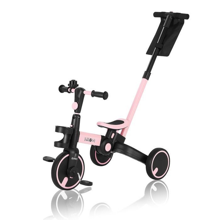 FableKids Tricycle 7in1 Enfant Tricycle Course Enfant Guidon Vélo Bébé Poussette | Guidage Parent | Porte-Gobelet | Sonnette | Rose