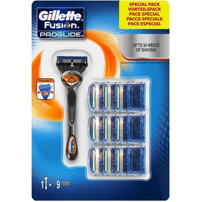GILLETTE Rasoir Fusion Proglide Flexball avec 9 Recharges - Cdiscount Au  quotidien
