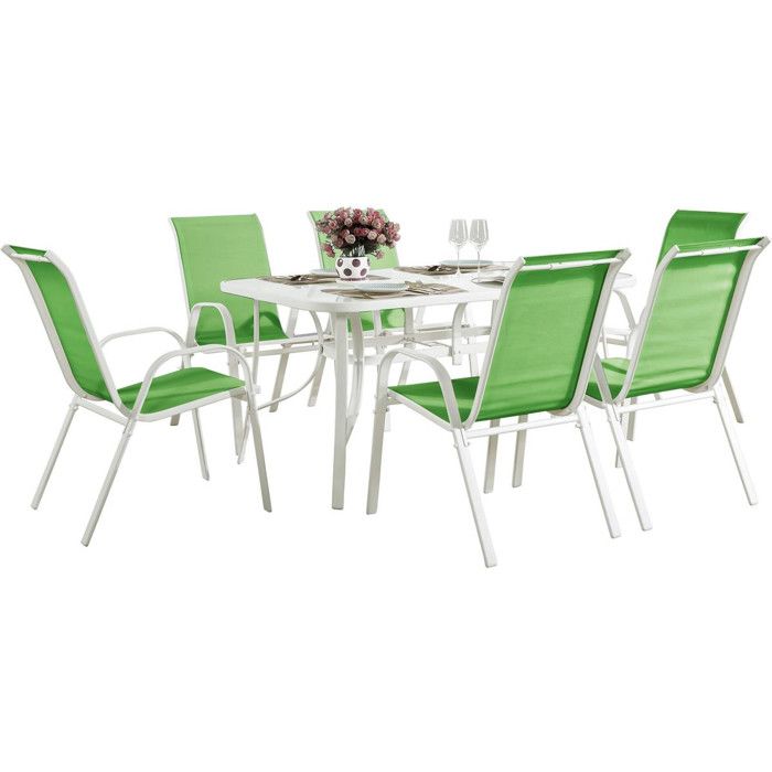 Table et chaises de jardin en textilène Cordoba - Phoenix - 6 places - Vert Table et chaises de jardin en textilène Cordoba - Phoenix - 6 places - Vert