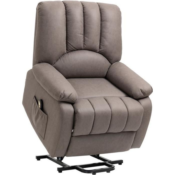 fauteuil de relaxation électrique - fauteuil releveur inclinable - repose-pied ajustable - microfibre polyester gris