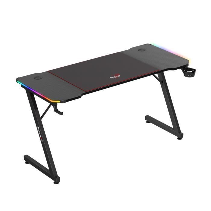 huzaro Hero 3.3 RVB | Eclairage LED | Tapis de Souris | Crochet pour Casque | Porte-gobelet | Plateau Structure Carbone | Bureau Gaming | 140x60cm | Noir