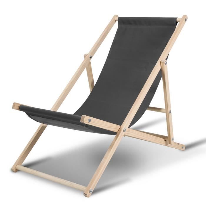 Izrielar Chaise longue pivotante pliante Chaise longue de plage Chaise en bois Gris CHAISE LONGUE - TRANSAT - BAIN DE SOLEIL