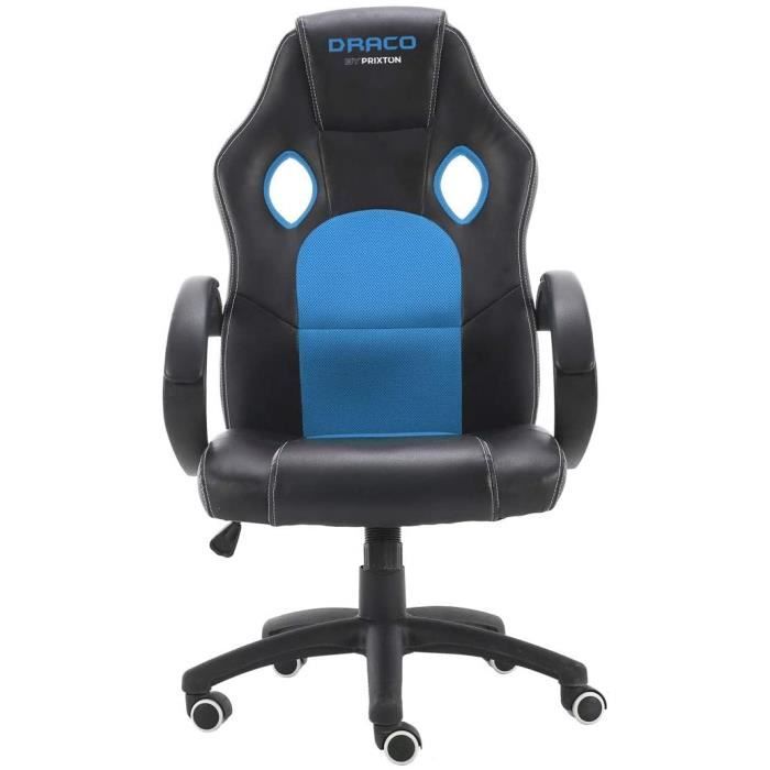 chaise et tabouret de bureau - limics24 - fauteuil gamer draco bleu ergonomique le hauteur réglable accoudoirs
