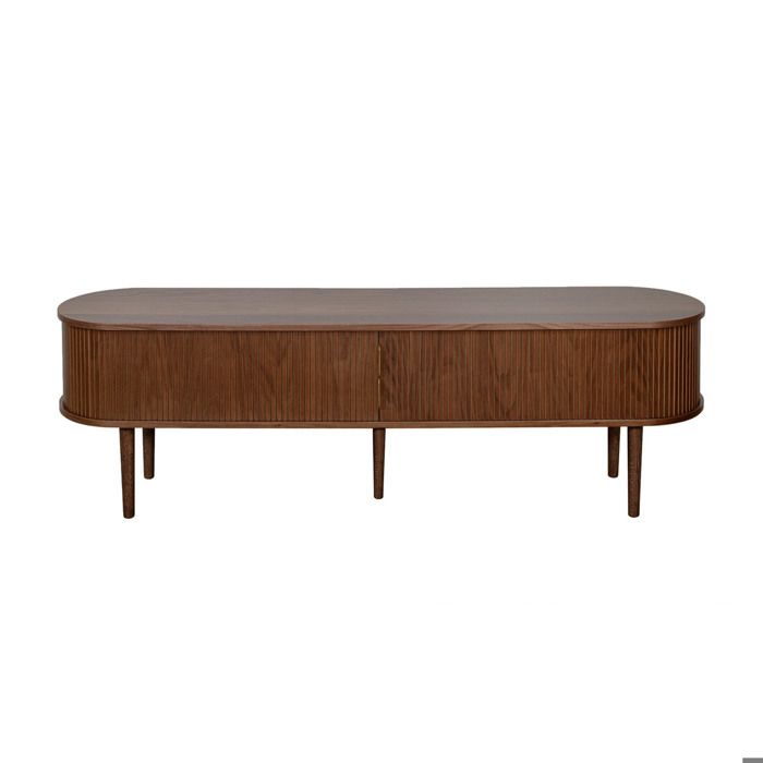 Miliboo - Meuble TV vintage bois foncé noyer avec rangements 2 portes coulissantes L180 cm EPIC