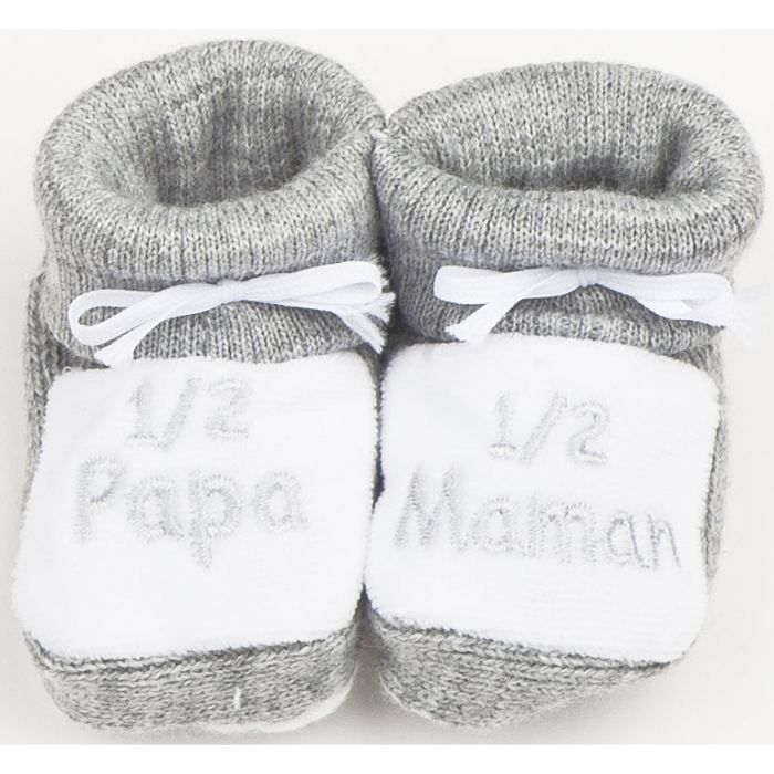 Chaussons Bebe Brode 1 2 Papa Gris Blanc Gris Blanc Cdiscount Chaussures