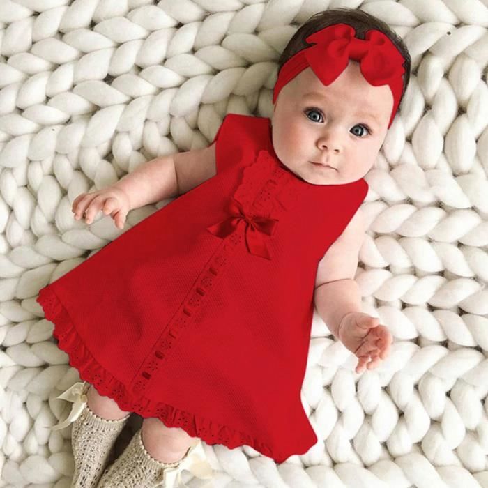Nouveau bébé fille sans manches casual super long arc robe + bandeau  ensemble vente chaude pas cher Rouge - Cdiscount Prêt-à-Porter