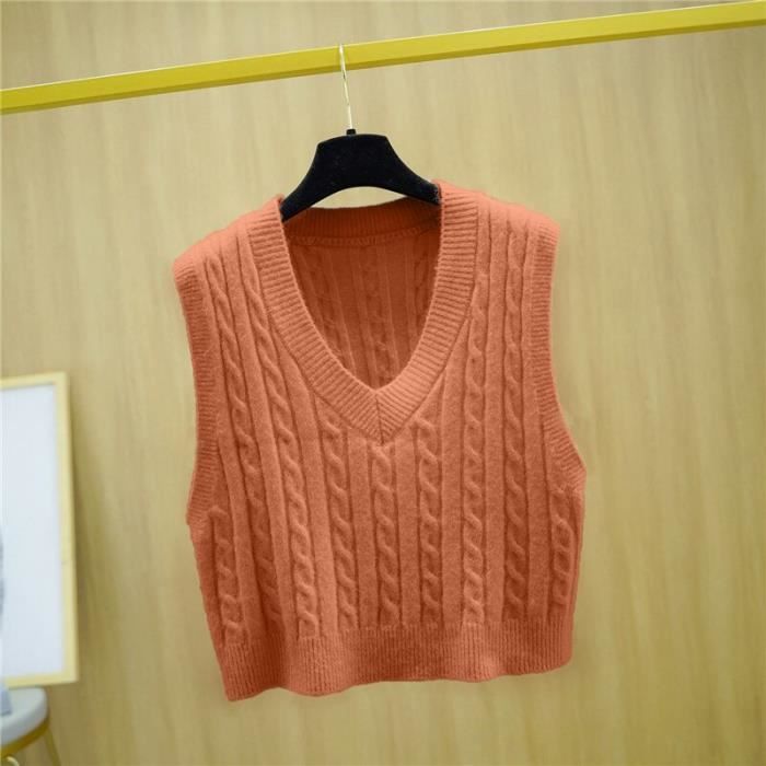 PULL Gilet en laine pour femme pull long en tricot sans manches