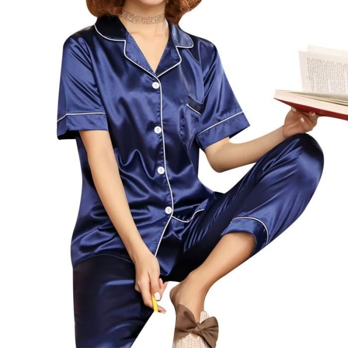 Pyjama Homme 2 Pièces En Satin De Soie - Veste à Boutons Et Pantalon Élastique - Confort Luxe