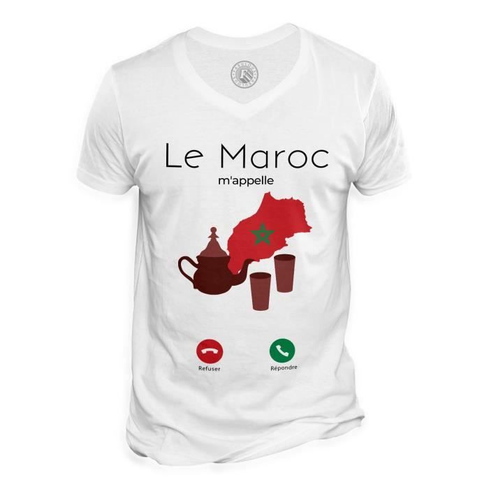 T-shirt Homme Col V Le Maroc M'Appelle Culture Drapeau Voyage