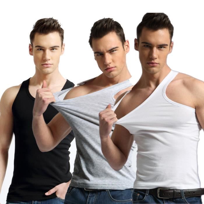 3 pcs Homme T-Shirt Débardeur Slim Fit Tank Tops Maillot de corps T-shirts de fitness sans manches