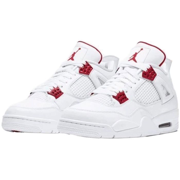 Basket Jordan 4 Retro Metallic Red Femme Homme Chaussures de AJ4 Blanche et Rouge Pas Cher Blanc 