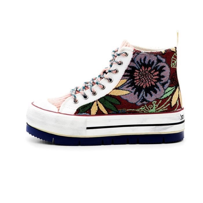 DESIGUAL High Sneakers Platform Model 22WSKA19 Details Chaussures Cotes de tissus combines