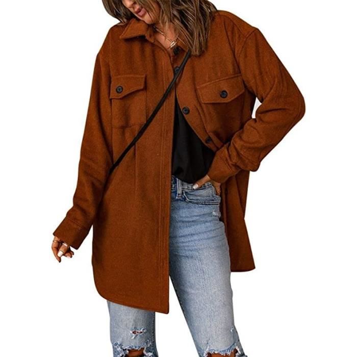 Chemise en Velours Cotele pour Femme a Manches Longues Boutonnees Blouse Tunique Oversize Chemisier Decontracte avec Poches Marron Cdiscount Pret a Porter