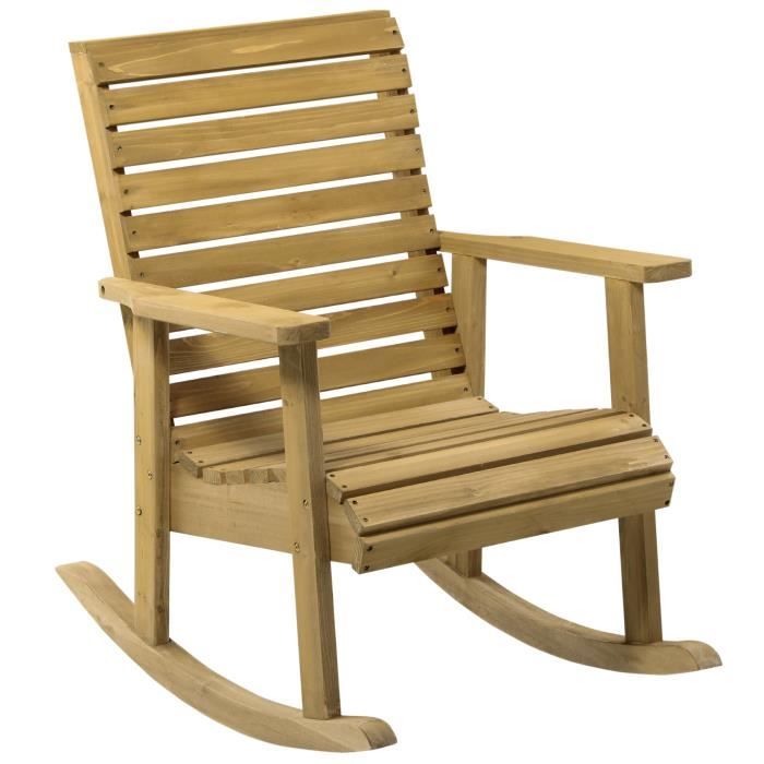 fauteuil de jardin à bascule rocking chair style néo-rétro bois sapin autoclave 73x93x91cm beige