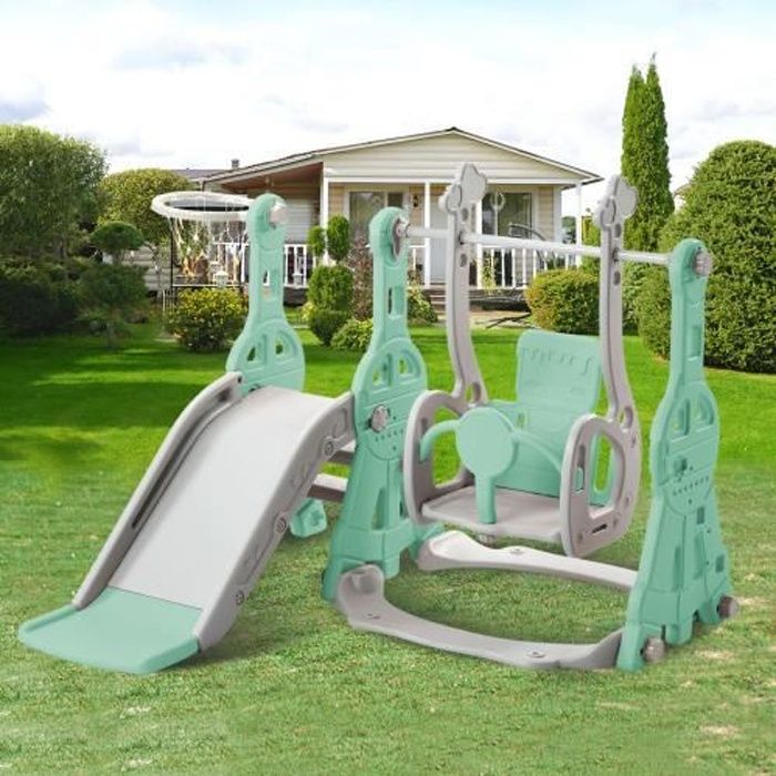 4 en 1, toboggan pour enfants, balançoire, panier de basket, échelle d