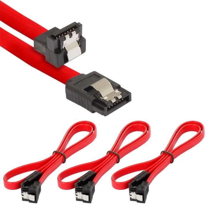 Set 3x Câble de données SATA 3 HDD SSD, fiche droit coudé de 90 degrés,  jusqu'à 6 Go/s, longueur 0,5 m, rouge - Cdiscount Informatique