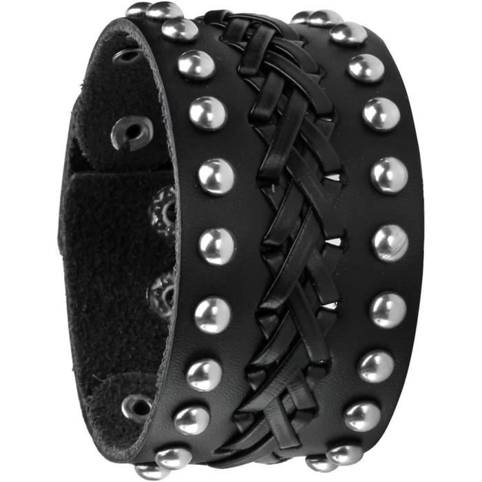 Bracelet En Cuir Gothique Avec Clous – Unisexe, Ajustable, Look Punk/biker