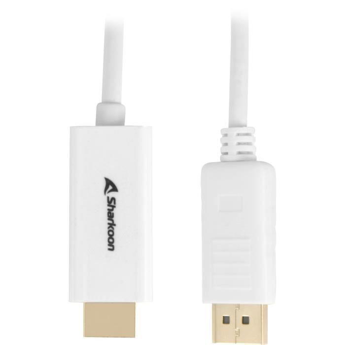 Câble Adaptateur - SHARKOON - DisplayPort 1.2 vers HDMI - 4K 60Hz - 2m - Actif - Blanc