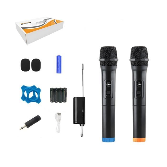 Micro HF UHF Sans Fil Double Dynamique – Idéal Karaoké, Chant, Noir (WXM-001)
