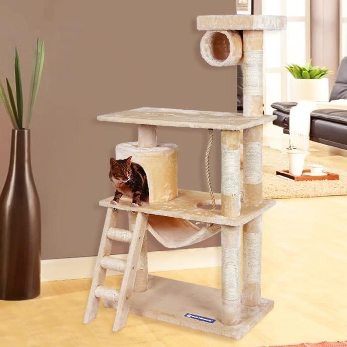 Songmics Arbre A Chat Griffoir Niches Avec Echelle Et Balancoire 3 Etages Colonne Renforcee 140 Cm Pct63m Cdiscount Animalerie