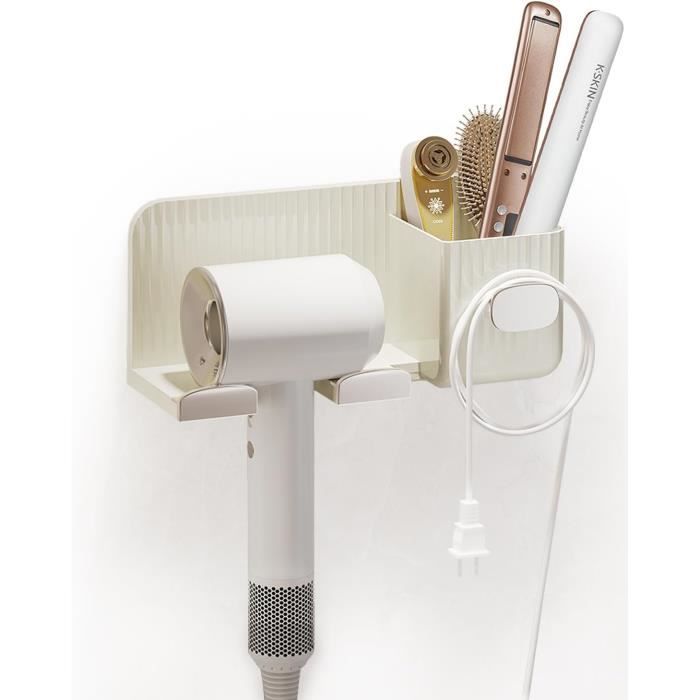 Gain Place Salle Bain Support Sèche-cheveux Mural Spirale Doré - 2 Tasses Incluses - Installation Sans Perçage - Gain De Place Salle De Bain Porte Outils Coiffure Spiralé