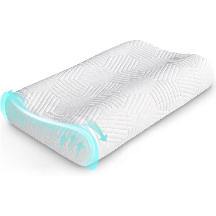 Oreiller Ergonomique Cervical NOFFA à Mémoire De Forme | Hauteur Et Fermeté Réglables | 55x35 Cm | Respirant - Pour Dos, Côté Ou Ventre
