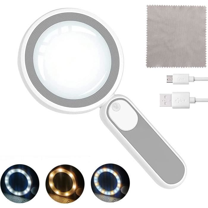 Loupe grossissante 15X SSS 21 LED Loupe de Poche avec Lère 3 Modes Blanc Cdiscount