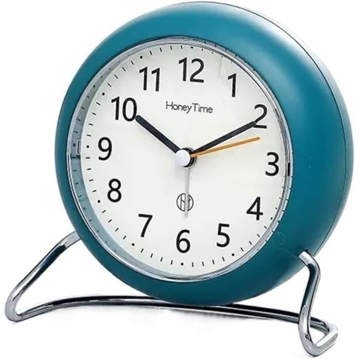 Réveil De Table Rétro Avec Veilleuse - Horloge De Bureau Silencieuse Sans Pile | Petit Réveil De Chevet Pour Enfant, Étudiant - Bleu Marine