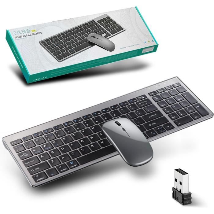 IClever Ensemble Clavier Et Souris Sans Fil 2,4 G, USB-C Rechargeable, Taille Originale, Clavier Fin, Fin Et Résistant Pour Windows 7/8/10, Mac OS