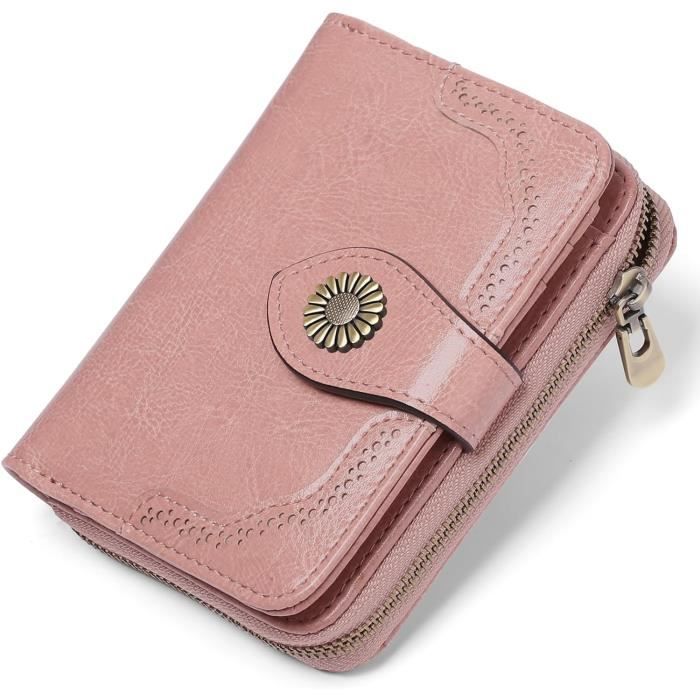 SENDEFN Portefeuille pour femme, petit bloc RFID porte-monnaie avec fermeture éclair et fermeture à pression, compartiments pour cartes multiples, porte, cartes de crédit en cuir végétalien, B04