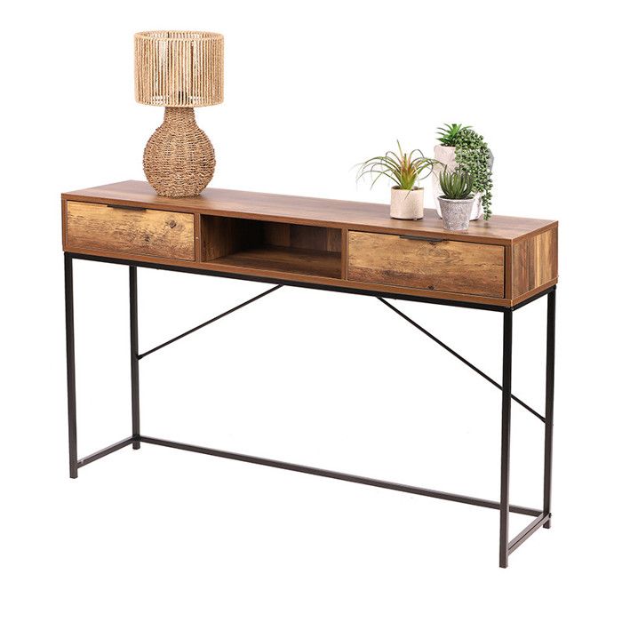Console 2 tiroirs 1 niche effet noyer Joya