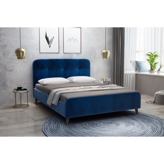 Velvety Lit Adulte 140x190 Cm Velours Bleu L 196 X P 150 X H
