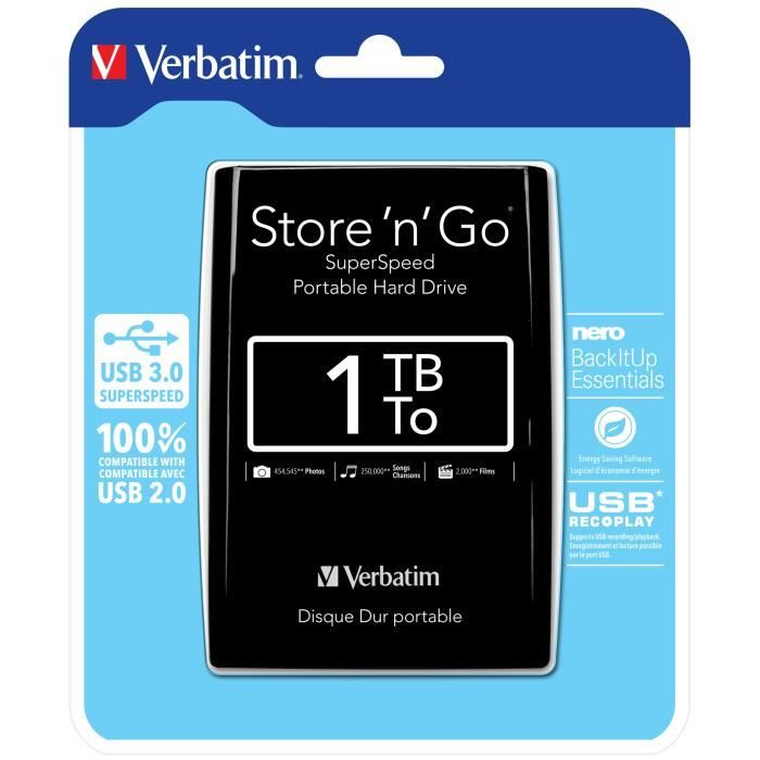 Disque dur portable Verbatim Store n Go - 1 To - USB 3.0 - 2.5\