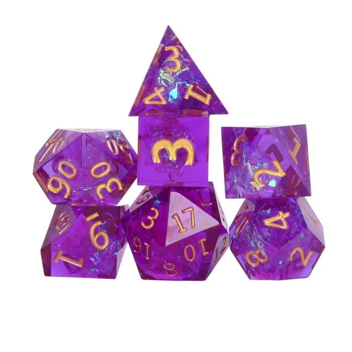 VGEBY Jeu de dés en résine 7pcs Polyhedral Dice Set Epoxy Resin Purple