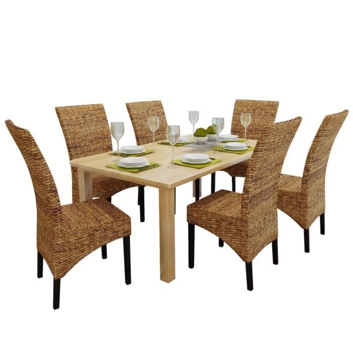 chaises de salle à manger - vidaxl - bois solide de manguier et abaca - marron - lot de 6 - campagne