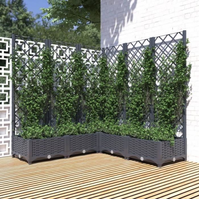 vidaXL Jardinière avec treillis Gris foncé 120x120x1215 cm PP - 8720287857198