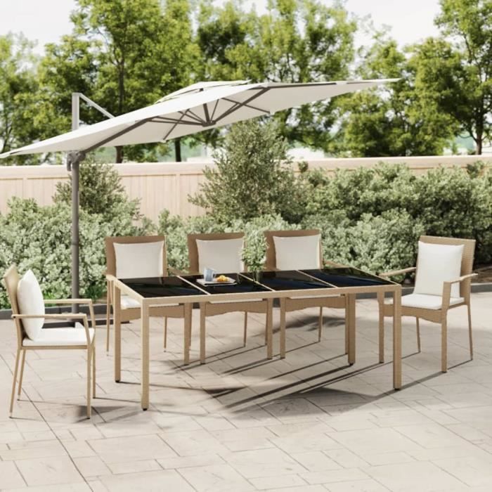 vidaXL Table de jardin 190x90 cm Verre et résine tressée - vue 2