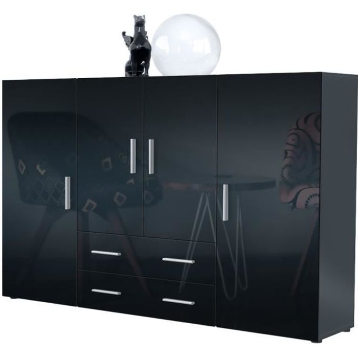 Vladon Buffet haut Nora meuble avec 8 compartiments et 2 tiroirs caisson en Anthracite mat façades en Noir haute brillance Vladon Buffet haut Nora meuble avec 8 compartiments et 2 tiroirs caisson en Anthracite mat façades en Noir haute brillance