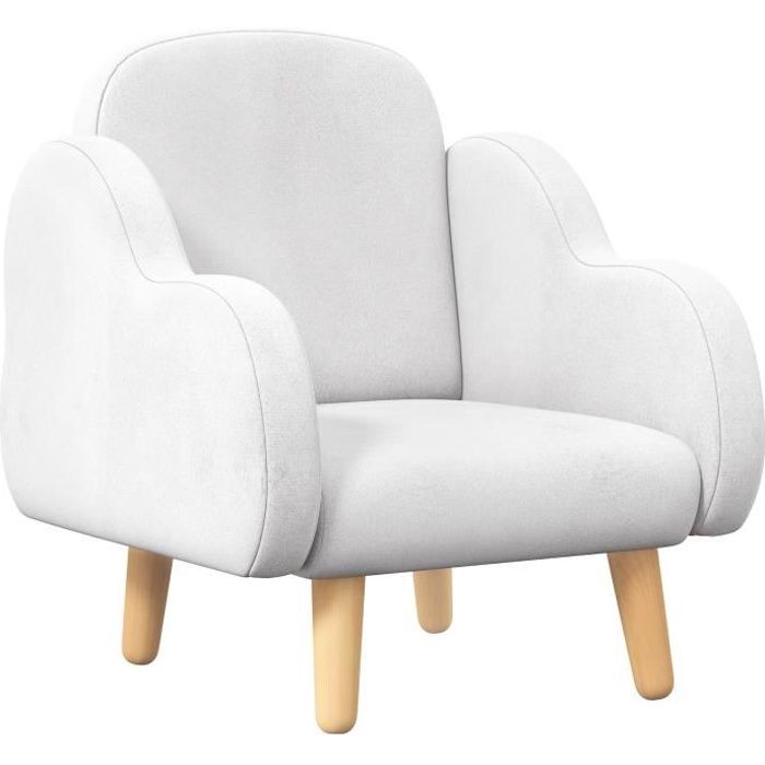fauteuil enfant design scandinave nuage - piètement pp aspect bois clair tissu polaire blanc