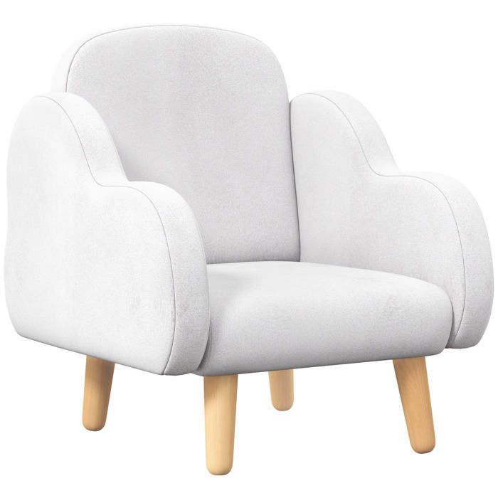 Fauteuil pour enfant - ZONEKIZ - design scandinave nuage grand confort piètement incliné - bois - 46x51x55cm - blanc