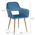 AKALNNY Lot de 2 Fauteuils - Velours bleu clair – Chaise scandinave – Pieds métal effet bois – Salle à manger, bureau, salon-1