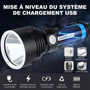 Lampe Torche LED 90000 Lumens Ultra Puissante Rechargeable Batterie Integree 9000mah Etanche Ip65