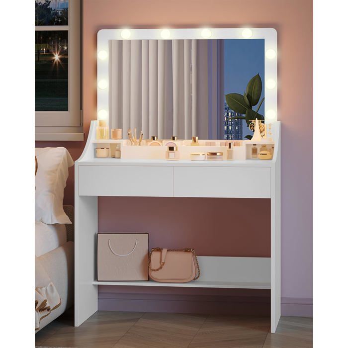 Hzuaneri Coiffeuse avec Grand Miroir HD, Coiffeuse avec Éclairage