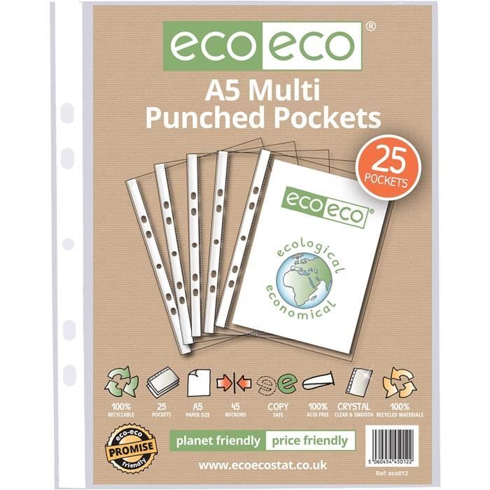 Eco-eco Eco161 Porte-Documents 100% Recyclé - 120 Pochettes A4 - Couverture Souple Noire