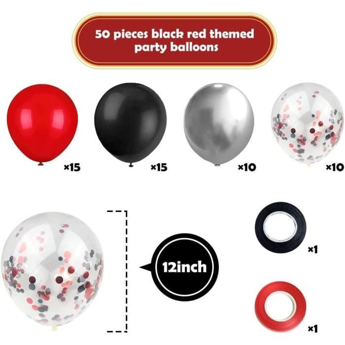 Ballons Hélium Couleurs Flottantes Rouge Et Noir Avec Des Confettis