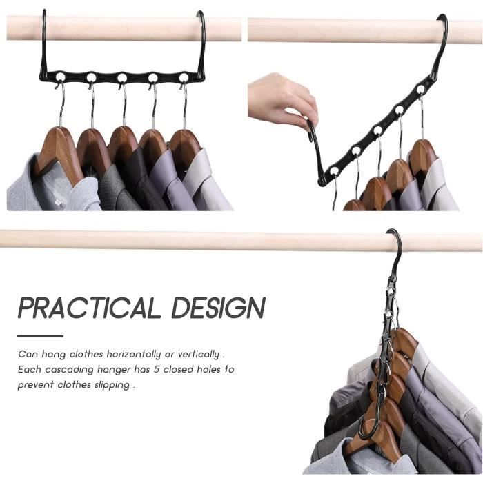 10 Cintres Magiques HOUSE DAY - Gain De Place 80% Pour Placard - Organisateur Vêtements Sans Plis - Noir 38cm