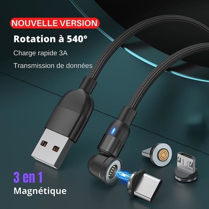Câble Chargeur Usb A Magnétique 3 En 1 Original, Longueur 1M, Charge Rapide  Et Transmission De Données, Cable Type Micro Usb,[O73]